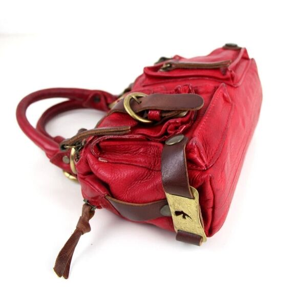 Cecile Jeanne PARIS RED GENUINE LEATHER LOGO SMALL SHOULDER BAG HANDBAG PURSE - Picture 9 of 16